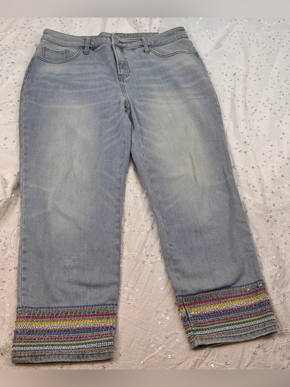 Chico’s So Slimming Girlfriend Embellished Crop Jeans Size 2R